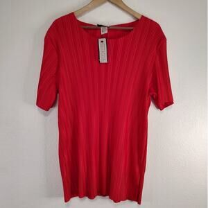 Andrea Behar Paris Pleats VTG Red Short Sleeve Round Neck Pleated Blouse Size 2X